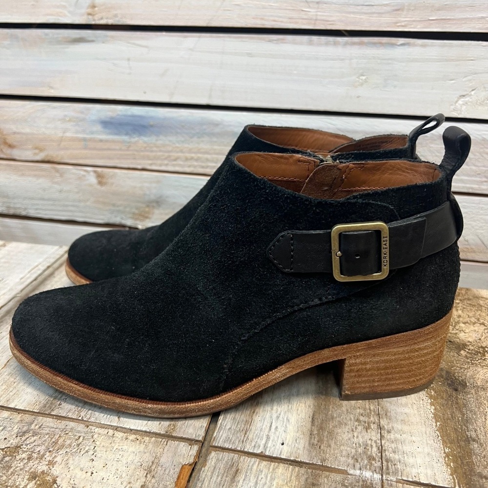 Kork-Ease Black Suede Leather Mesa Ankle Bootie K54200 Size 7.5